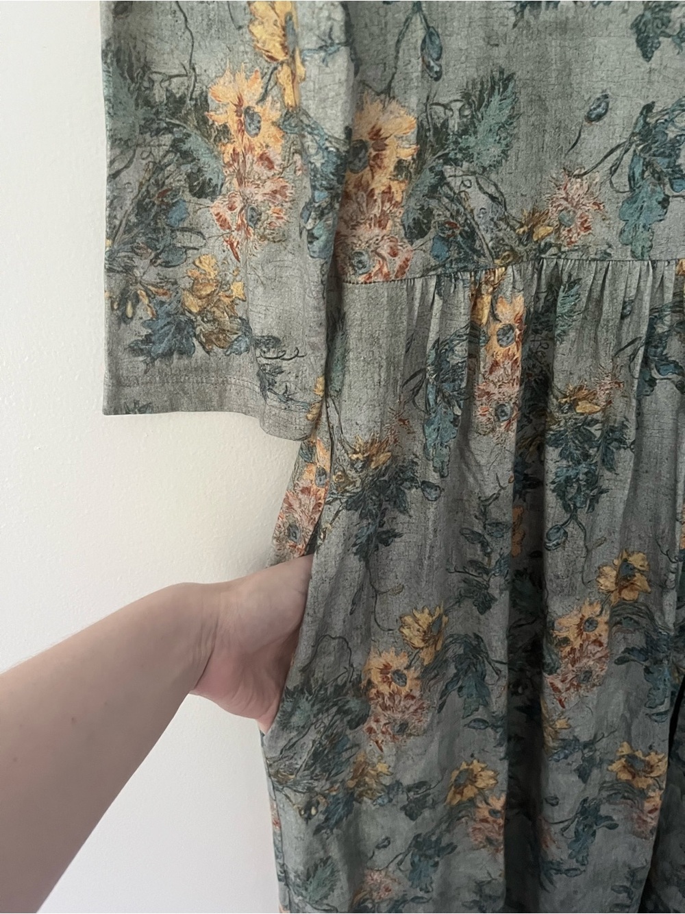 Peruvian Connection Windflower Floral Midi 3/4 Sleeves Pima Cotton Dress Medium - Picture 4 of 10